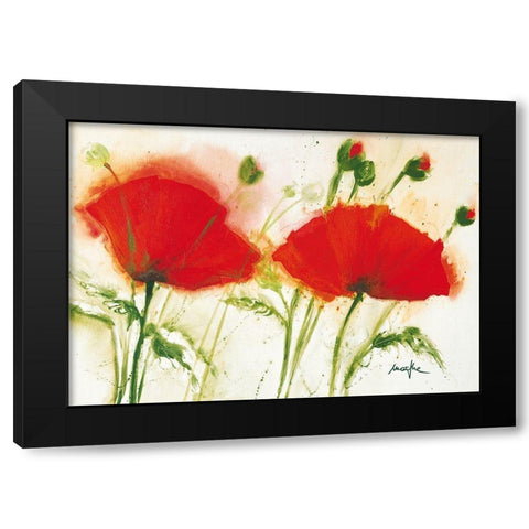 Coquelicots au vent II Black Modern Wood Framed Art Print by Marthe