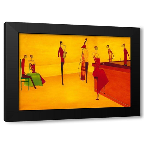 Bar Jazz Black Modern Wood Framed Art Print by Ona