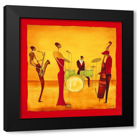 Jazz Band Black Modern Wood Framed Art Print by Ona