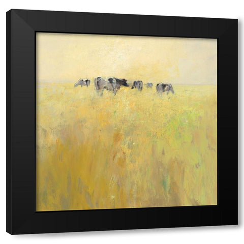 Cows in Spring Black Modern Wood Framed Art Print by Groenhart, Jan
