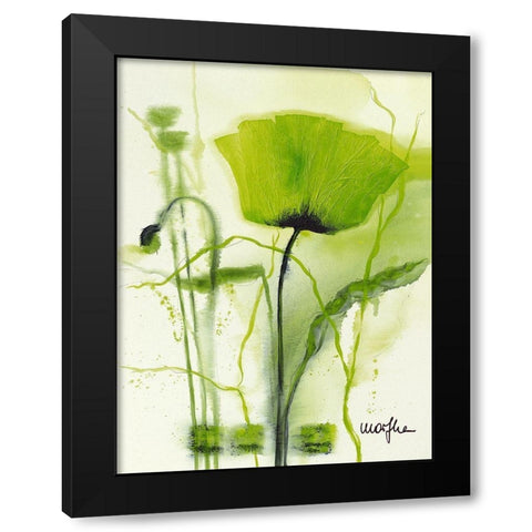 Coquelicot vert II Black Modern Wood Framed Art Print with Double Matting by Marthe