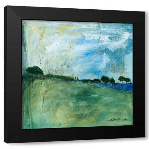 Blue Landscape Black Modern Wood Framed Art Print by Scherk, Gabriele