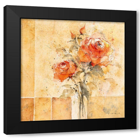 Roses V Black Modern Wood Framed Art Print by ROMO-Rolf Morschhauser