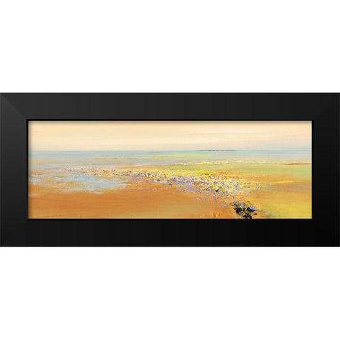 Pink Flowers Black Modern Wood Framed Art Print by Groenhart, Jan