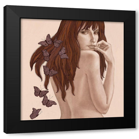 Papillons Black Modern Wood Framed Art Print with Double Matting by Gouskova, Olga