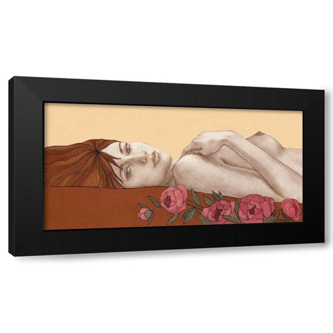 Peonies Black Modern Wood Framed Art Print by Gouskova, Olga