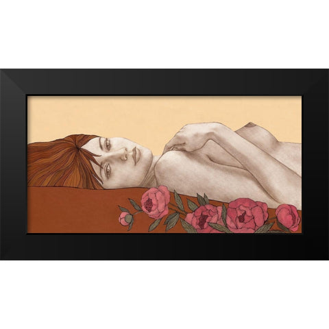 Peonies Black Modern Wood Framed Art Print by Gouskova, Olga