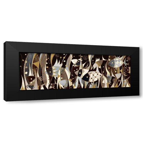 Poissons noir et gris Black Modern Wood Framed Art Print by Wentzeis, Martine