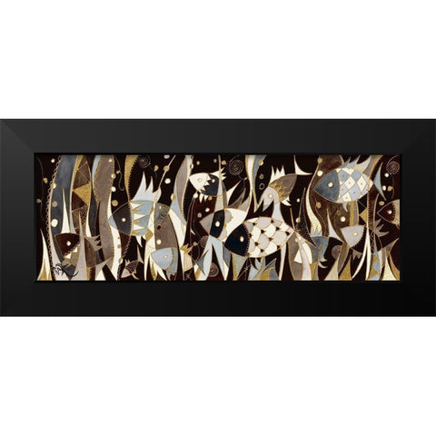 Poissons noir et gris Black Modern Wood Framed Art Print by Wentzeis, Martine