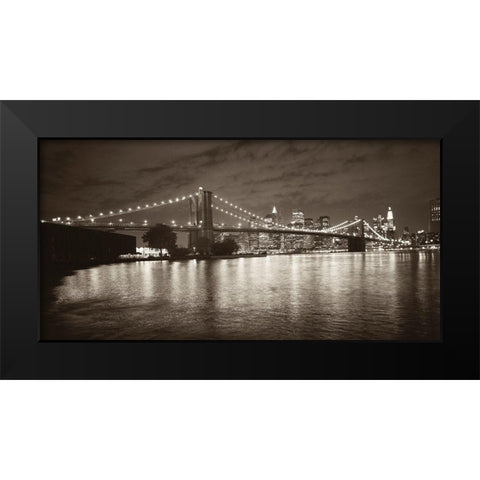 Brooklyn Bridge at Night Black Modern Wood Framed Art Print by Butcher, Dave