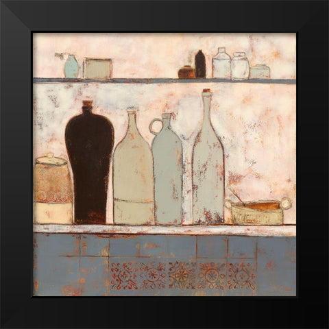 French bottles with French tiles Black Modern Wood Framed Art Print by Allen, Anji