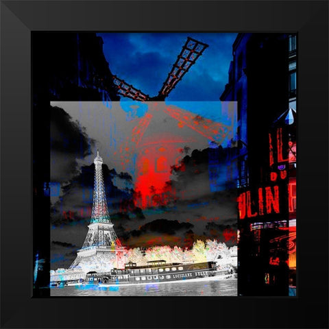 Paris Moulin Rouge Black Modern Wood Framed Art Print by Mereditt.f