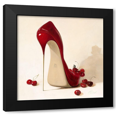 Cherry Love Black Modern Wood Framed Art Print by Panasenko, Inna