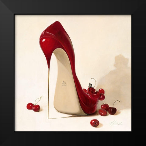 Cherry Love Black Modern Wood Framed Art Print by Panasenko, Inna