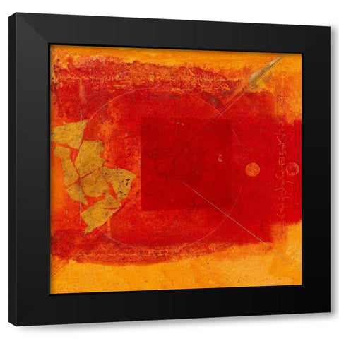 Red square with circle and gold Black Modern Wood Framed Art Print by van Marissing, Louis