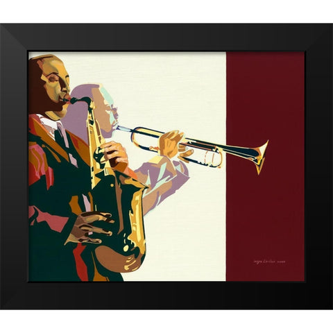 Sax n Trumpet Black Modern Wood Framed Art Print by Levitus, Inger