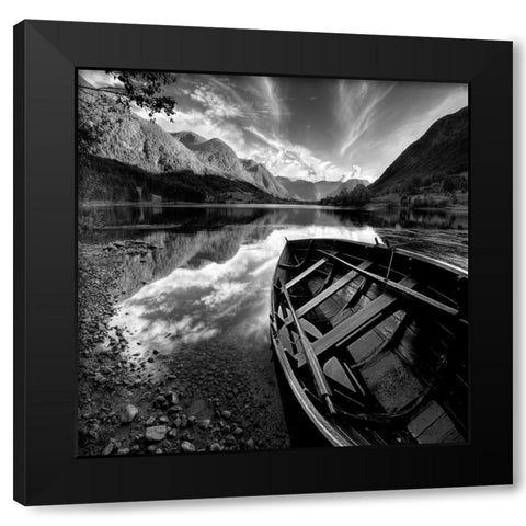 Rowing Boat Black Modern Wood Framed Art Print with Double Matting by Duczynski, Maciej