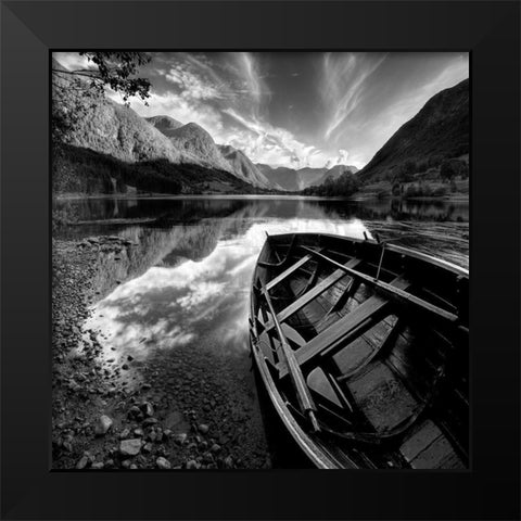 Rowing Boat Black Modern Wood Framed Art Print by Duczynski, Maciej