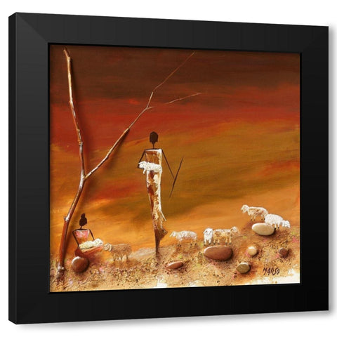Mon troupeau Black Modern Wood Framed Art Print with Double Matting by Marso