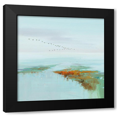 Flying Birds Black Modern Wood Framed Art Print with Double Matting by Groenhart, Jan