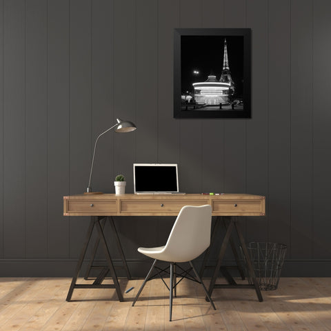 Eiffel Tower Merry Go Round Black Modern Wood Framed Art Print by Butcher, Dave