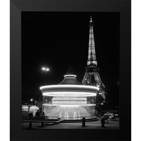 Eiffel Tower Merry Go Round Black Modern Wood Framed Art Print by Butcher, Dave