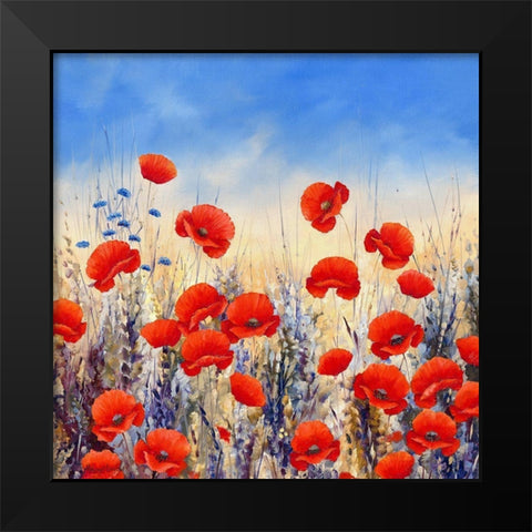 Sunset Poppies Black Modern Wood Framed Art Print by Mayes, Hilary