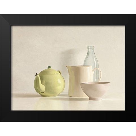 Yellow Teapot-Bottle-Bowl and Jug Black Modern Wood Framed Art Print by de Bont, Willem