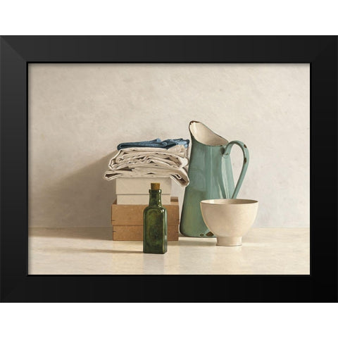 Two Boxes-Cloths-Bottle-Jug and Bowl Black Modern Wood Framed Art Print by de Bont, Willem