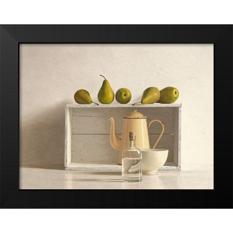 Five Pears on Box Black Modern Wood Framed Art Print by de Bont, Willem