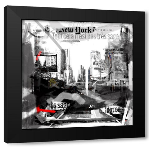 Taxi Times Square Black Modern Wood Framed Art Print with Double Matting by MN.FF