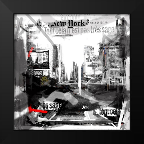 Taxi Times Square Black Modern Wood Framed Art Print by MN.FF