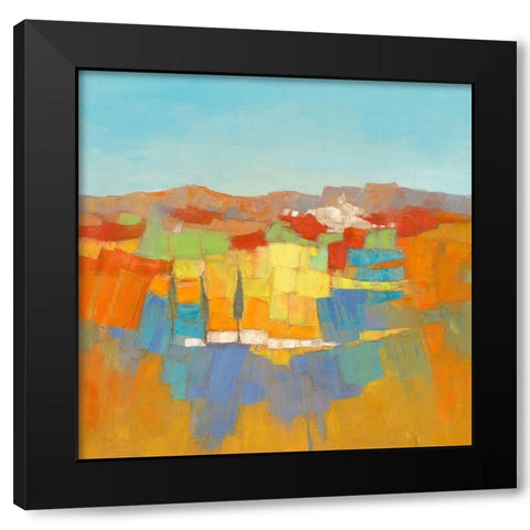 Le village aux 3 cypres Black Modern Wood Framed Art Print by Pivier-Attolini, Regine