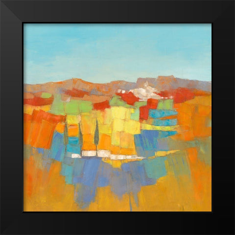 Le village aux 3 cypres Black Modern Wood Framed Art Print by Pivier-Attolini, Regine