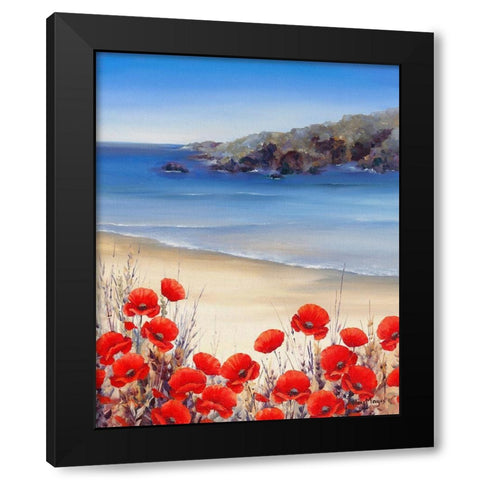 Poppies by the Sea Black Modern Wood Framed Art Print by Mayes, Hilary
