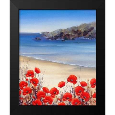 Poppies by the Sea Black Modern Wood Framed Art Print by Mayes, Hilary