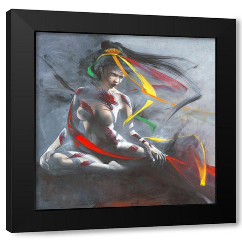Geisha I Black Modern Wood Framed Art Print by Cazal, Cedric