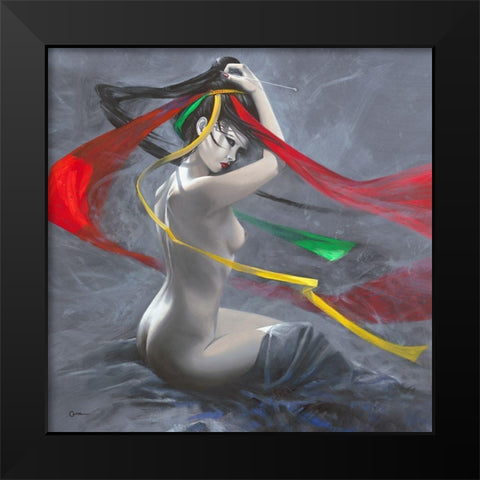 Geisha II Black Modern Wood Framed Art Print by Cazal, Cedric