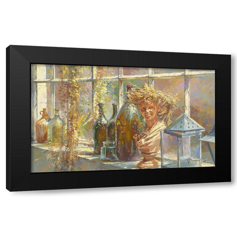 Jeune fille au chapeau de paille Black Modern Wood Framed Art Print by Messely, Johan
