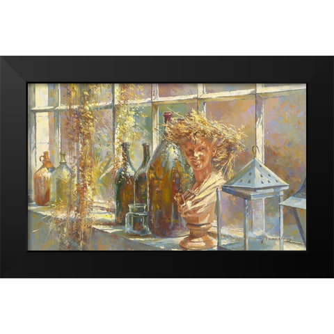 Jeune fille au chapeau de paille Black Modern Wood Framed Art Print by Messely, Johan