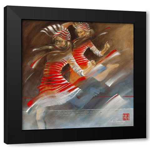 Girls with Zebra Dresses Black Modern Wood Framed Art Print with Double Matting by Meijering, Kitty