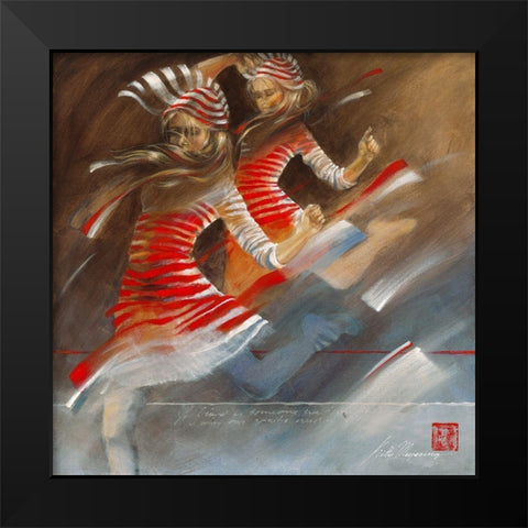 Girls with Zebra Dresses Black Modern Wood Framed Art Print by Meijering, Kitty