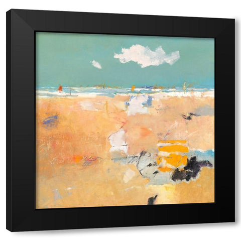 Beach with sails Black Modern Wood Framed Art Print by Groenhart, Jan