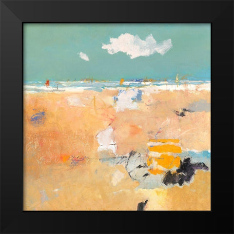 Beach with sails Black Modern Wood Framed Art Print by Groenhart, Jan