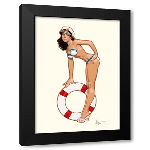 Captain Pin-up Black Modern Wood Framed Art Print by Hitte, Patrick