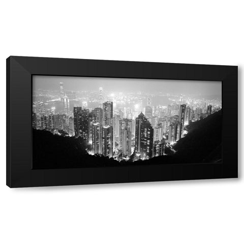 Hong Kong Skyline at Night Black Modern Wood Framed Art Print by Butcher, Dave