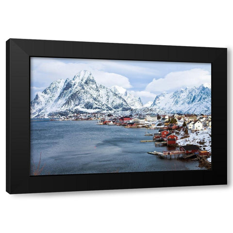 Reine Lofoten im Winter Black Modern Wood Framed Art Print by Fischer, Rolf