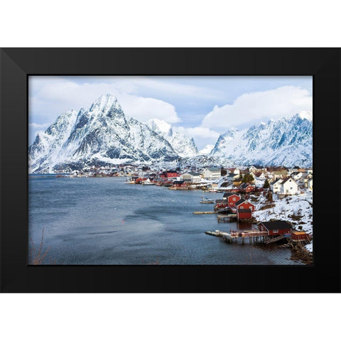 Reine Lofoten im Winter Black Modern Wood Framed Art Print by Fischer, Rolf