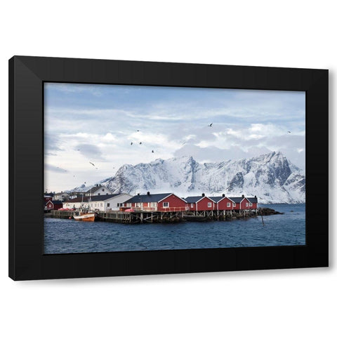 Fischerhutten Lofoten Nahe Reine Black Modern Wood Framed Art Print by Fischer, Rolf