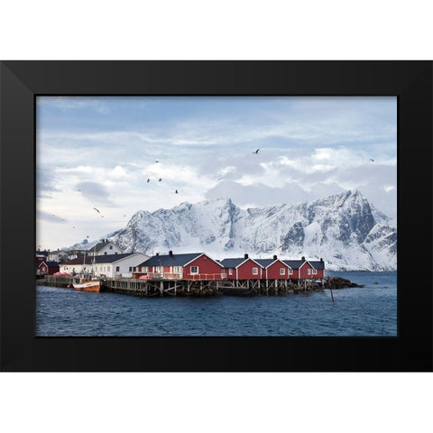 Fischerhutten Lofoten Nahe Reine Black Modern Wood Framed Art Print by Fischer, Rolf